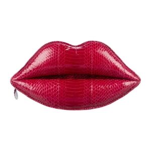 LULU GUINNESS Berry Red Snakeskin Lips Clutch